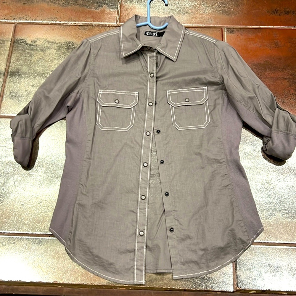 Ladies Gray Cruel Snap Button Shirt